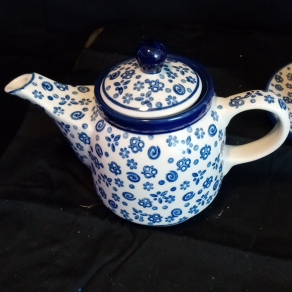 Polish Ceramika Artystyczna Pottery Teapot  Cup Saucer Tea For One - Picture 2 of 5